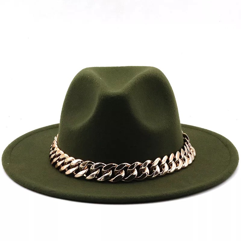 Fedora With Large Chain Dark Green (Preorder)