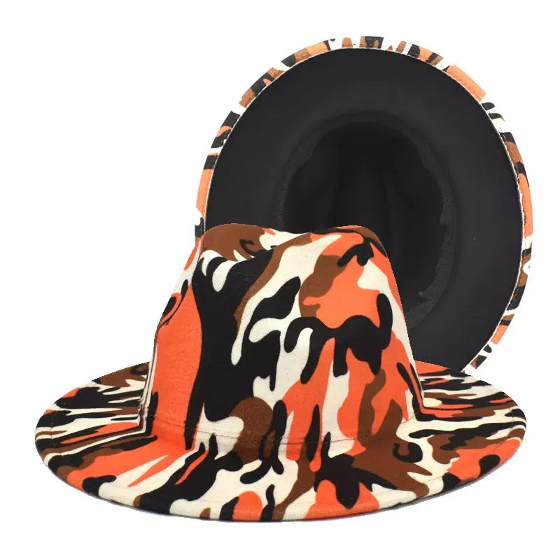 Camouflage Fedora Hat Orange
