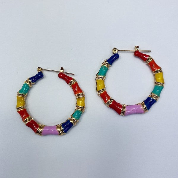 Small Bamboo Round Earrings Multi