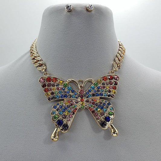 Big Butterfly Pendant Necklace Multi