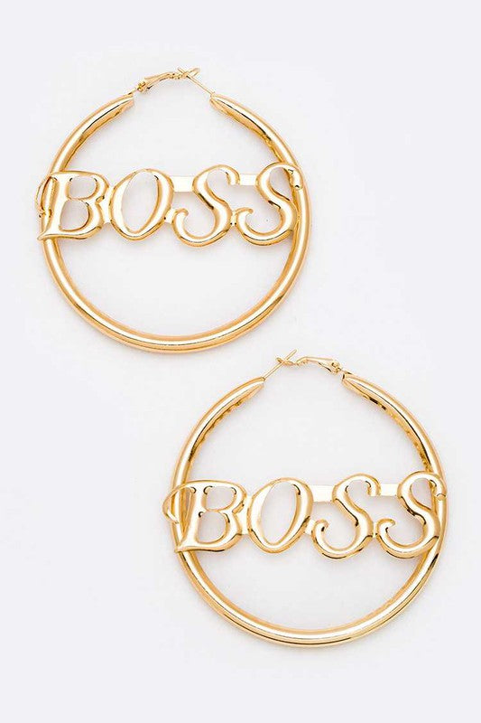 Boss Hoop Earrings Gold