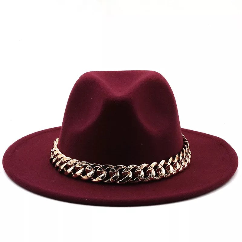 Fedora With Large Chain Burgundy