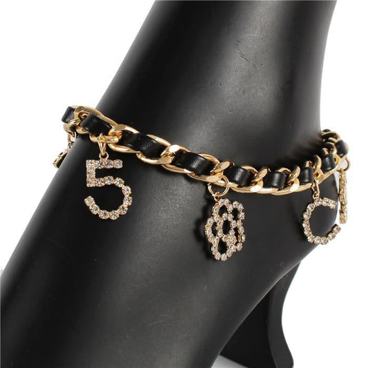 Chain Black Rhinestone Anklet Gold